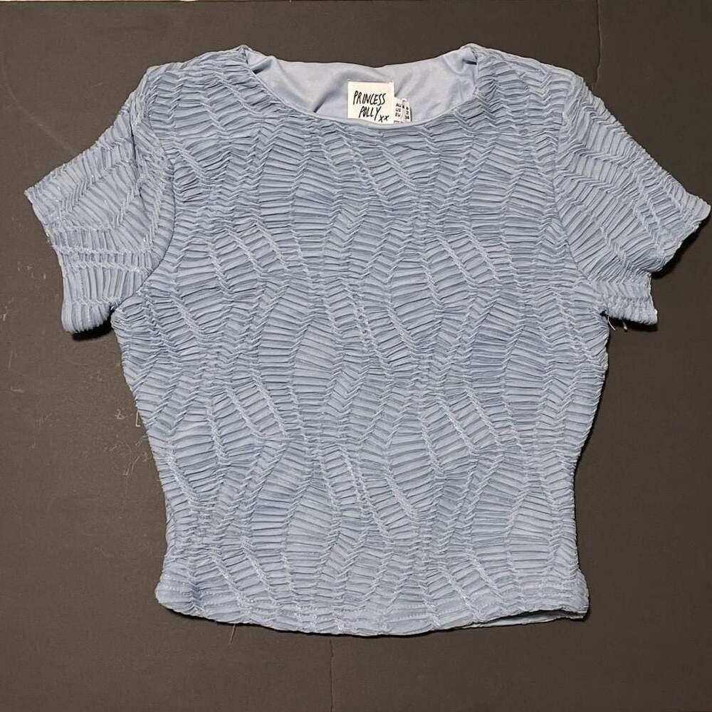Princess Polly Light Blue Textured Mesh Crop Top 2 (XS) NWT
